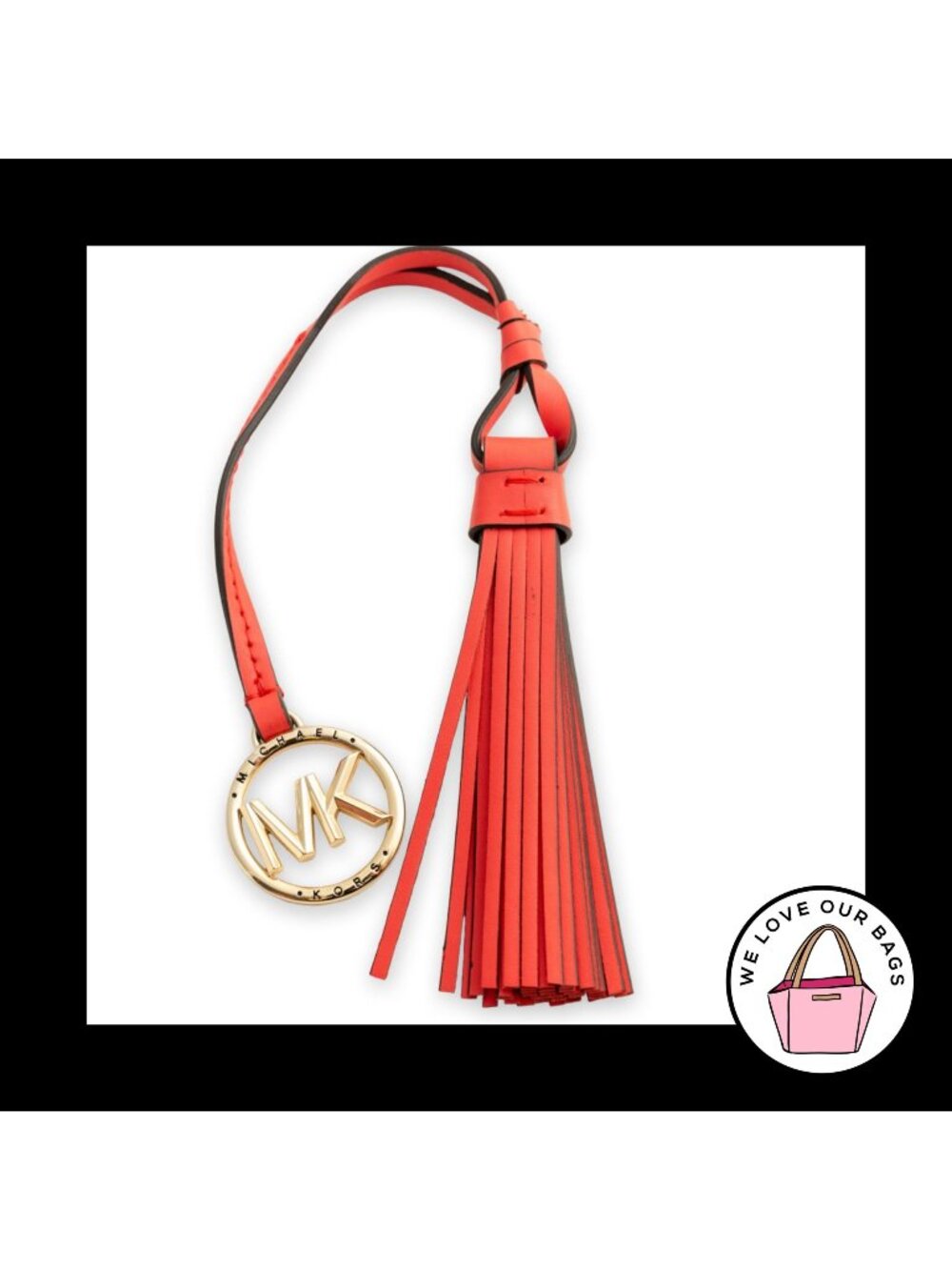 New MICHAEL KORS TASSEL Pink Red Leather Gold Bag Charm Hang Tag Keychain Fob